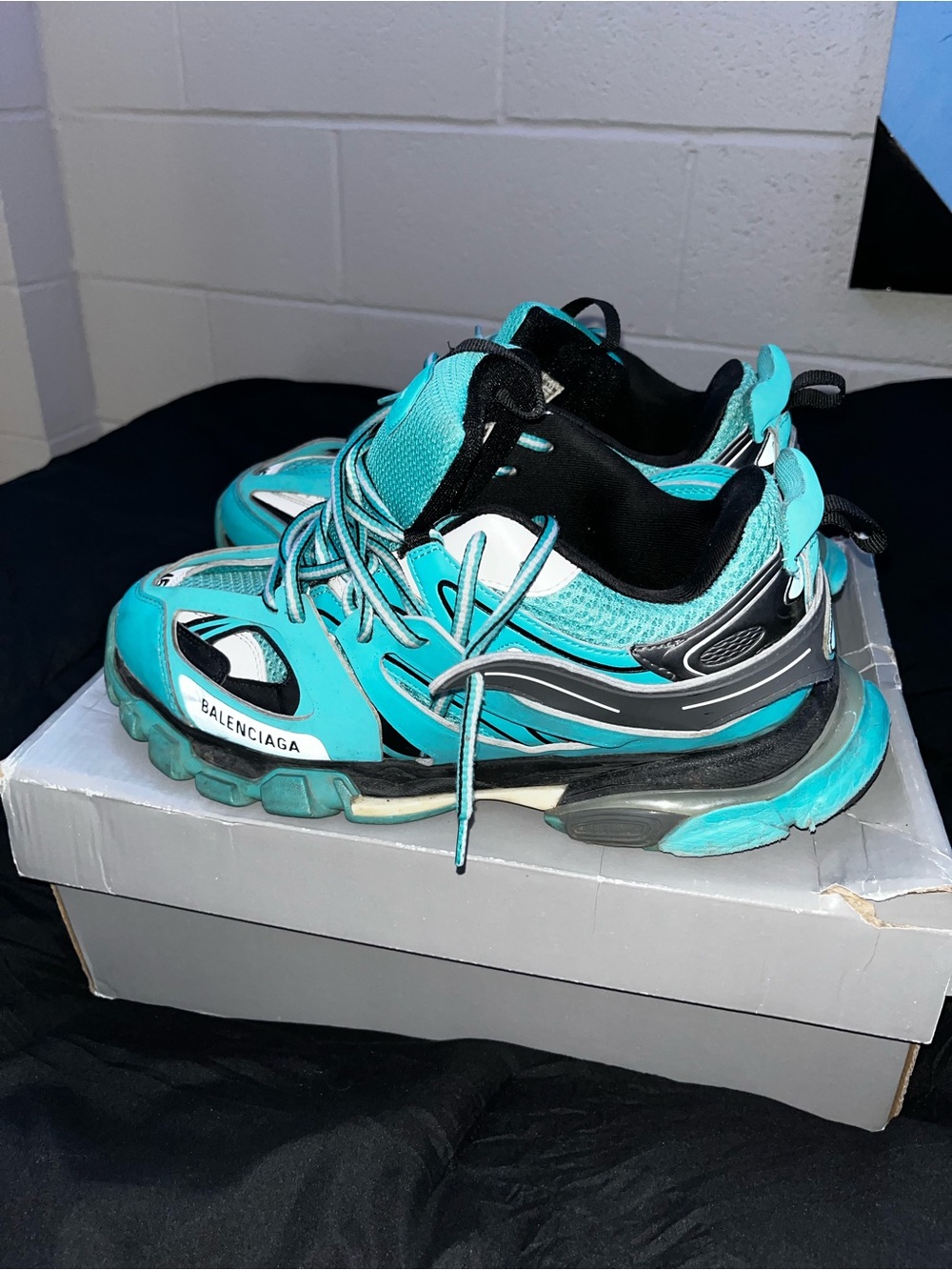 Balenciaga Turquoise and Black Track Sneakers